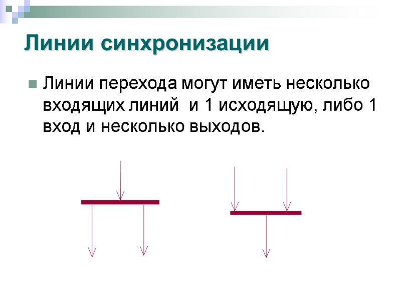 Линии синхронизации Линии перехода могут иметь несколько входящих линий  и 1 исходящую, либо
